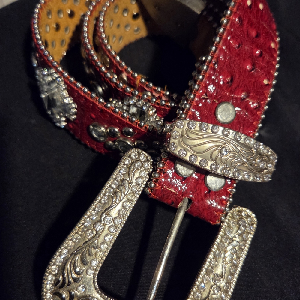 Montana West Red and Silver Studded Women's Belt